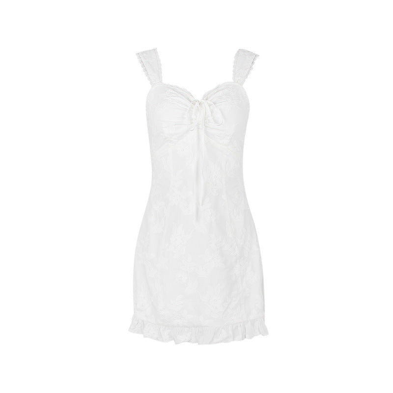 Vestido Baby - Saia Slim em Crochê Branco com Gola Halter, Estilo Spice Girl