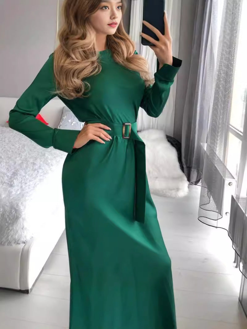 Vestido de Cintura Alta - Pulôver Slim, Cor Sólida, Elegância e Estilo Casual