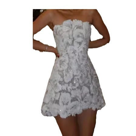 Vestido Feminino de Luxo - Jacquard com Bordado, Cintura Ajustada e Estilo Romântico