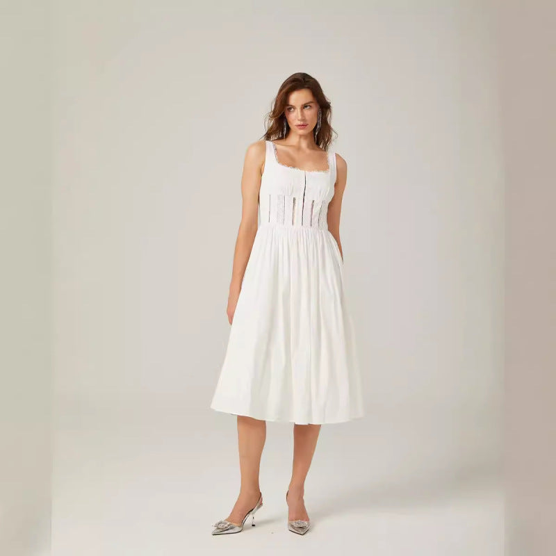 Vestido Midi Branco de Verão - Lace Halter e Estilo Elegante