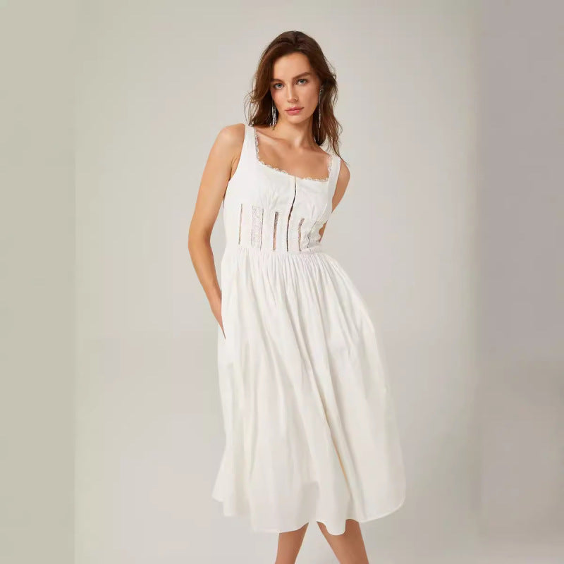 Vestido Midi Branco de Verão - Lace Halter e Estilo Elegante