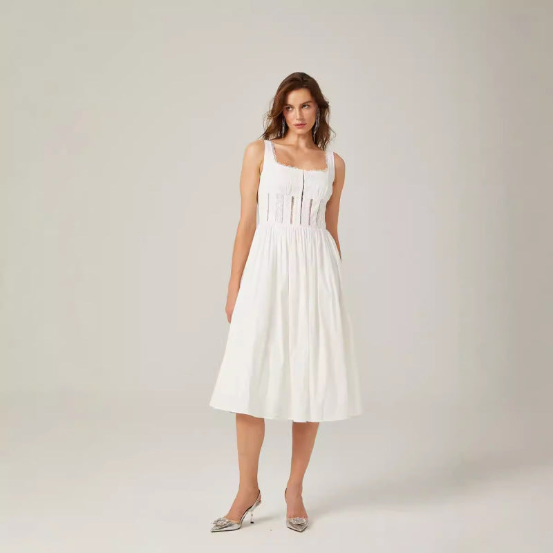 Vestido Midi Branco de Verão - Lace Halter e Estilo Elegante