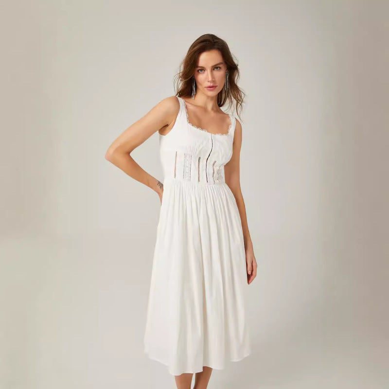 Vestido Midi Branco de Verão - Lace Halter e Estilo Elegante